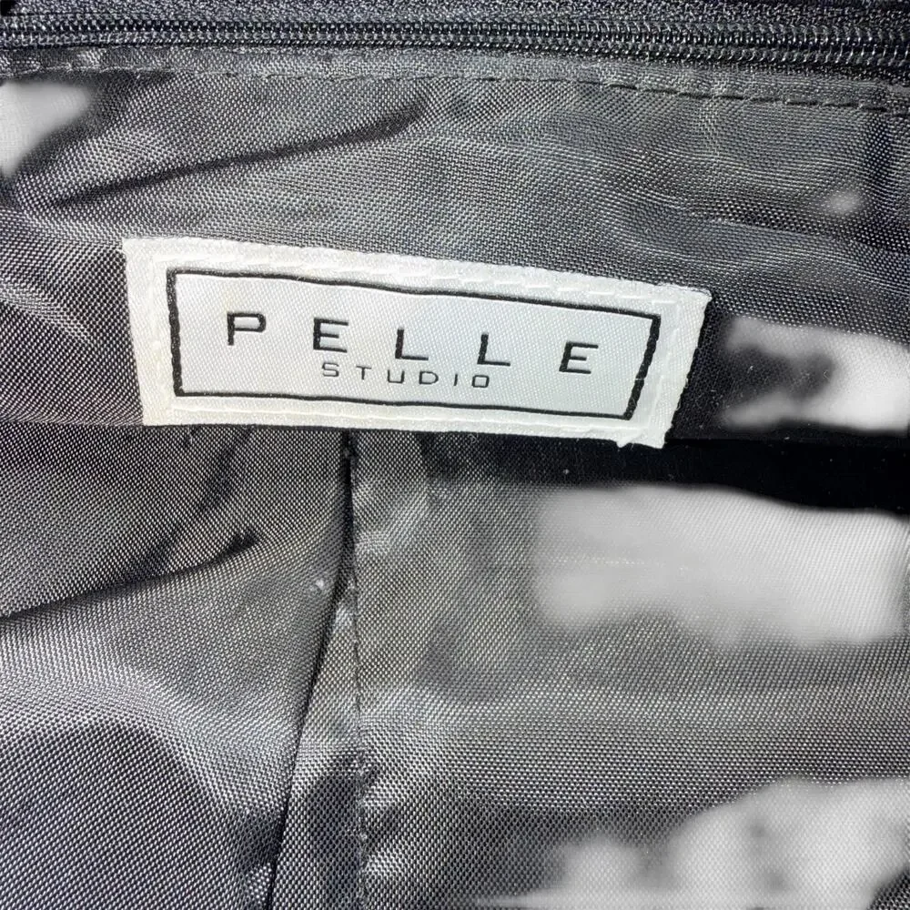 Pelle Studio Black Leather Tote Shoulder Bag Silver Turnlock